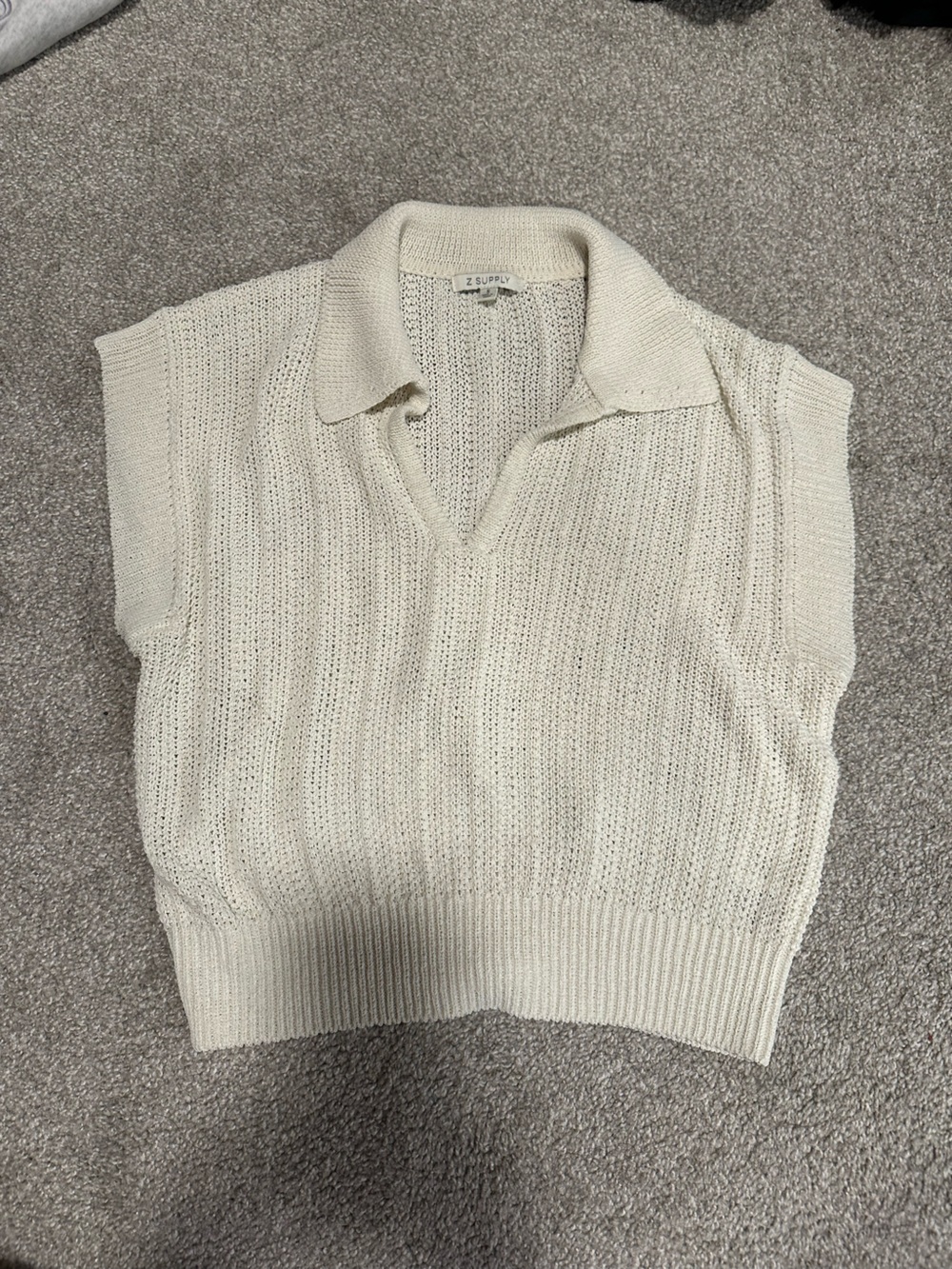 Z Supply Cream Knit Sleeveless Polo Sweater Vest
